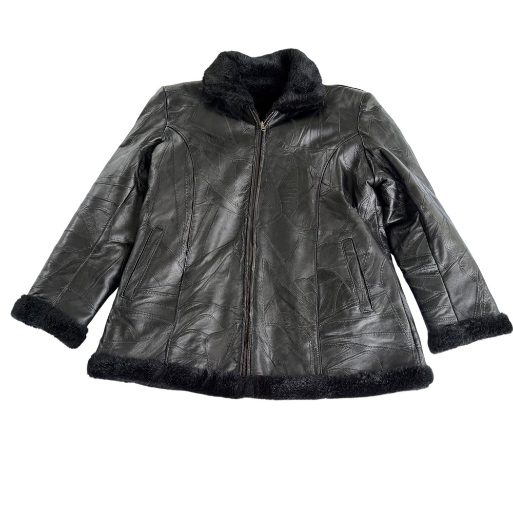 Vintage Reversible Patchwork Leather Jacket Faux Fur Coat Black Y2K 90s